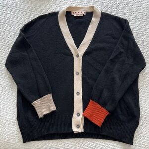 Marni Black and Cream Colorblock Cardigan 42IT/6US